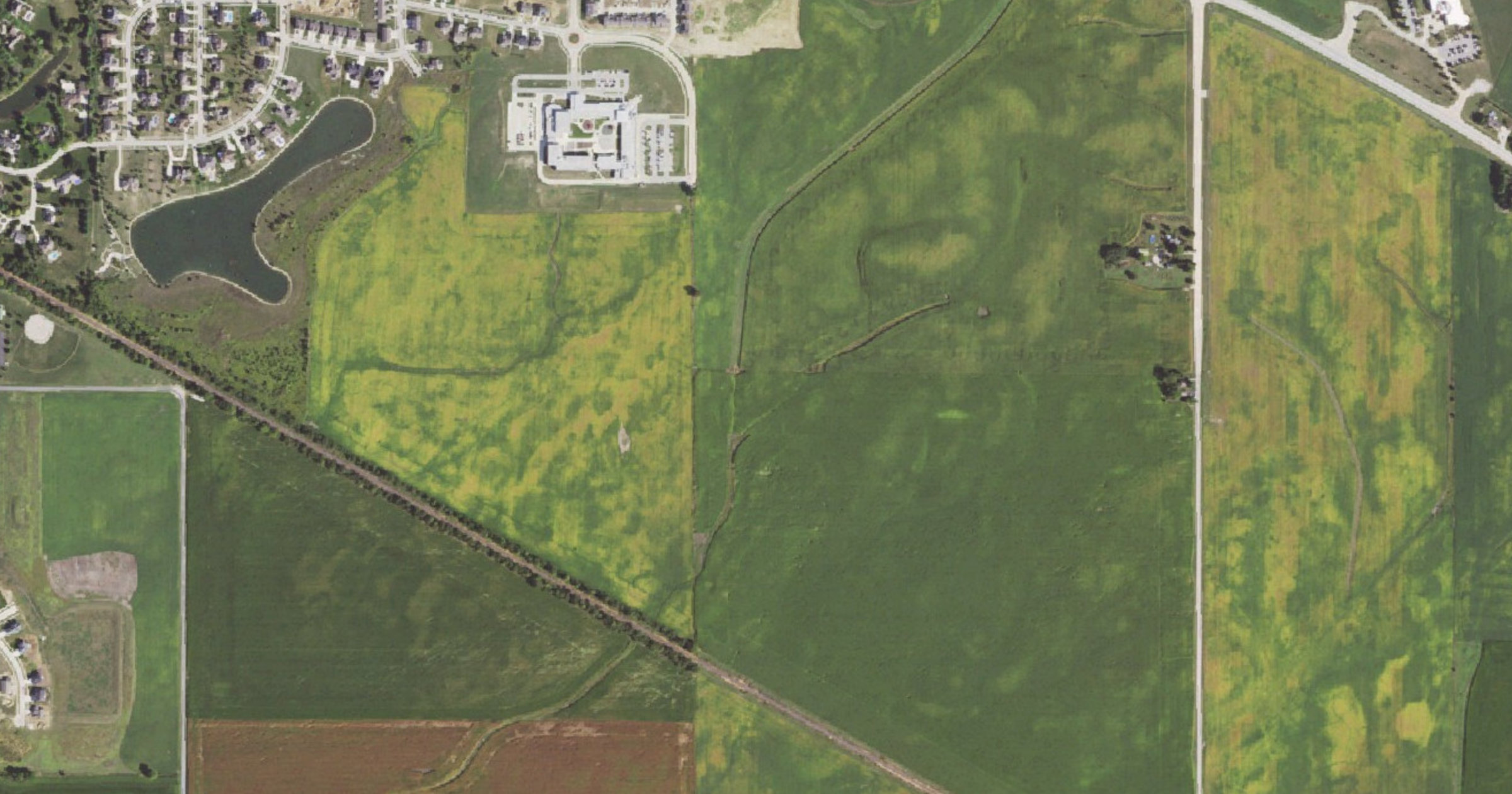 Aerial view of the Rising Edge data center campus (Clean Cloud Energy, Mahomet) site in Mahomet Township (Champaign County), IL