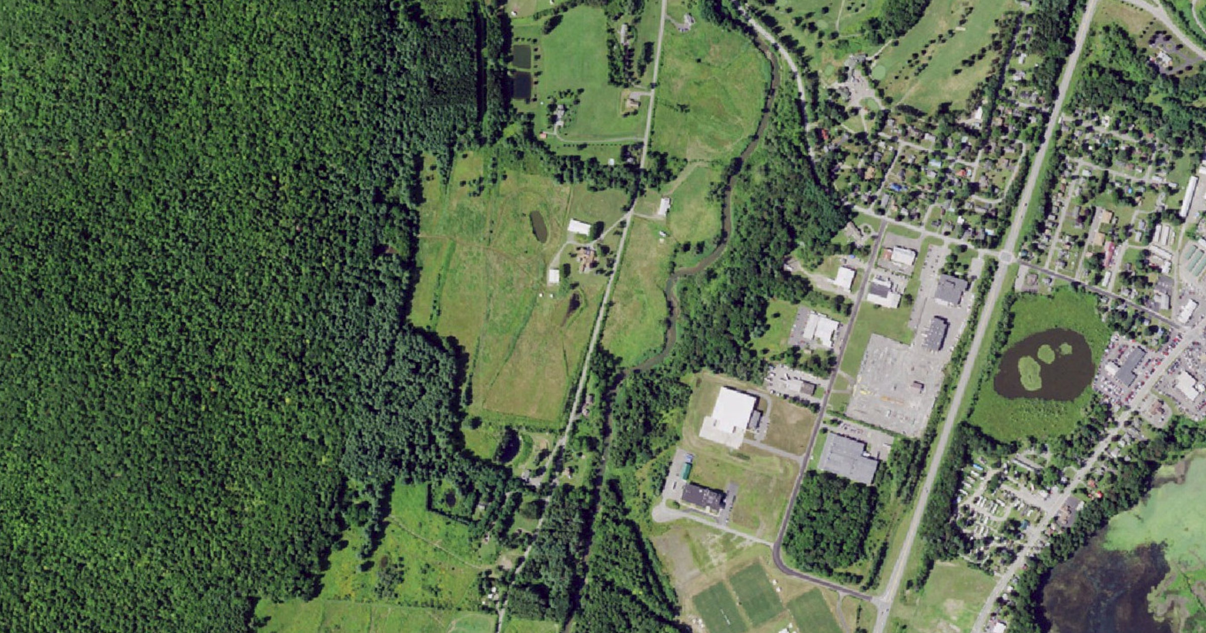 Aerial view of the Eco-Yotta Oneonta data center / 'agricultural R&D hub' (357 County Road 9) site in Oneonta (town), NY