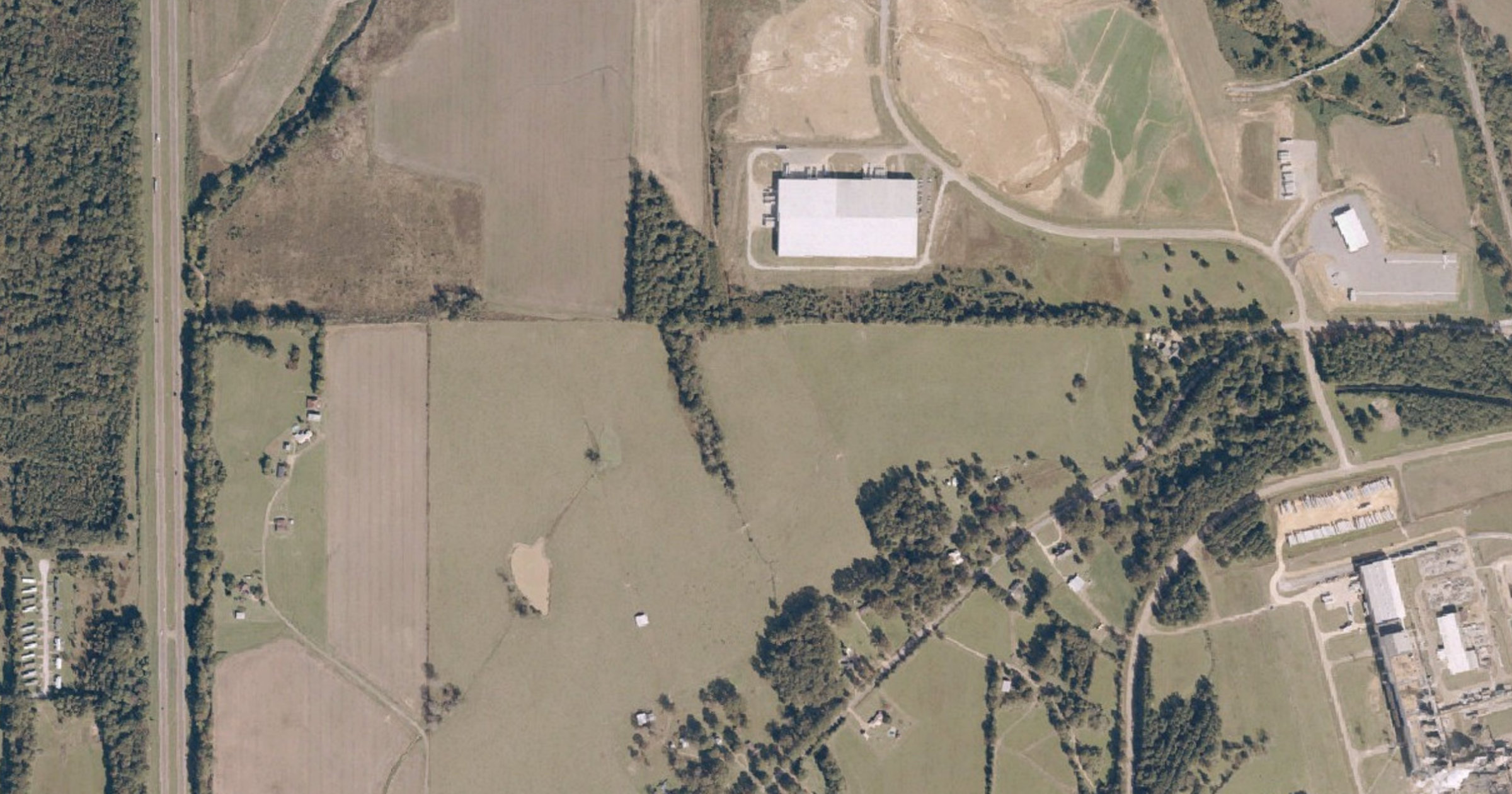 Aerial view of the Grenada 700-acre data center site (Paper Mill Road Industrial Park) site in Grenada, MS