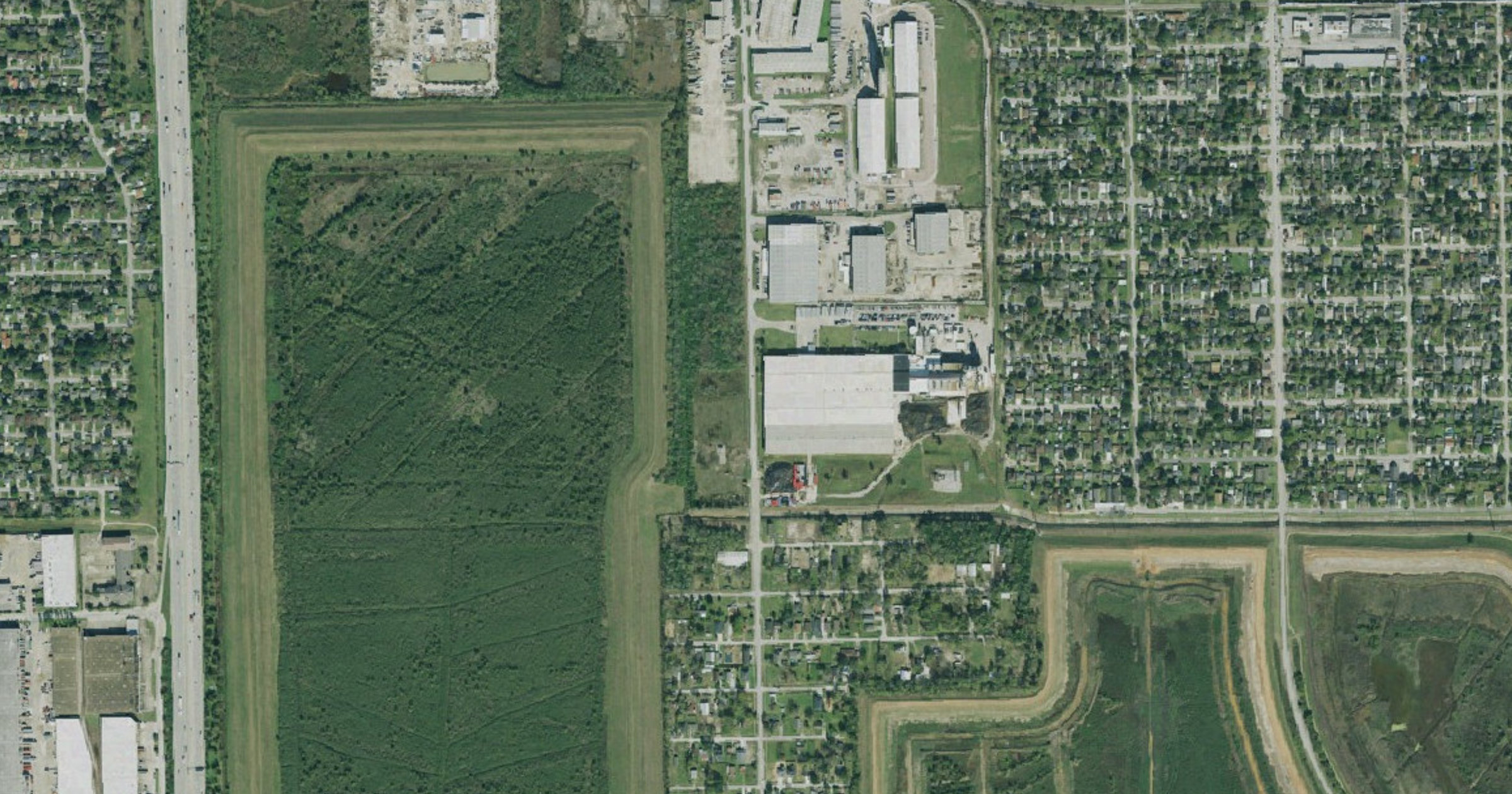 Aerial view of the 'Houston Hyperscale' former glass bottle plant (4202 Fidelity Street) site in Jacinto City, TX