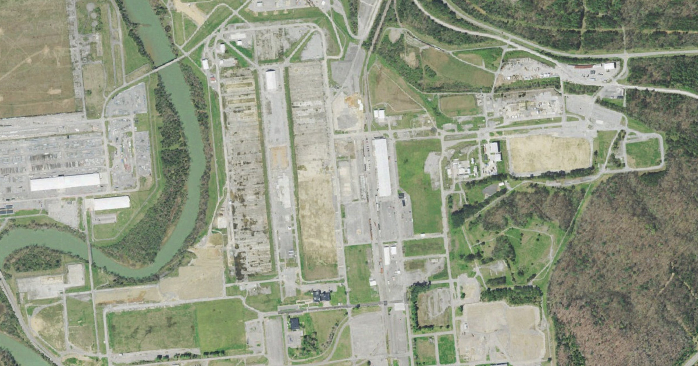 Aerial view of the Oak Ridge Reservation AI data center sites (DOE federal land) site in Oak Ridge, TN