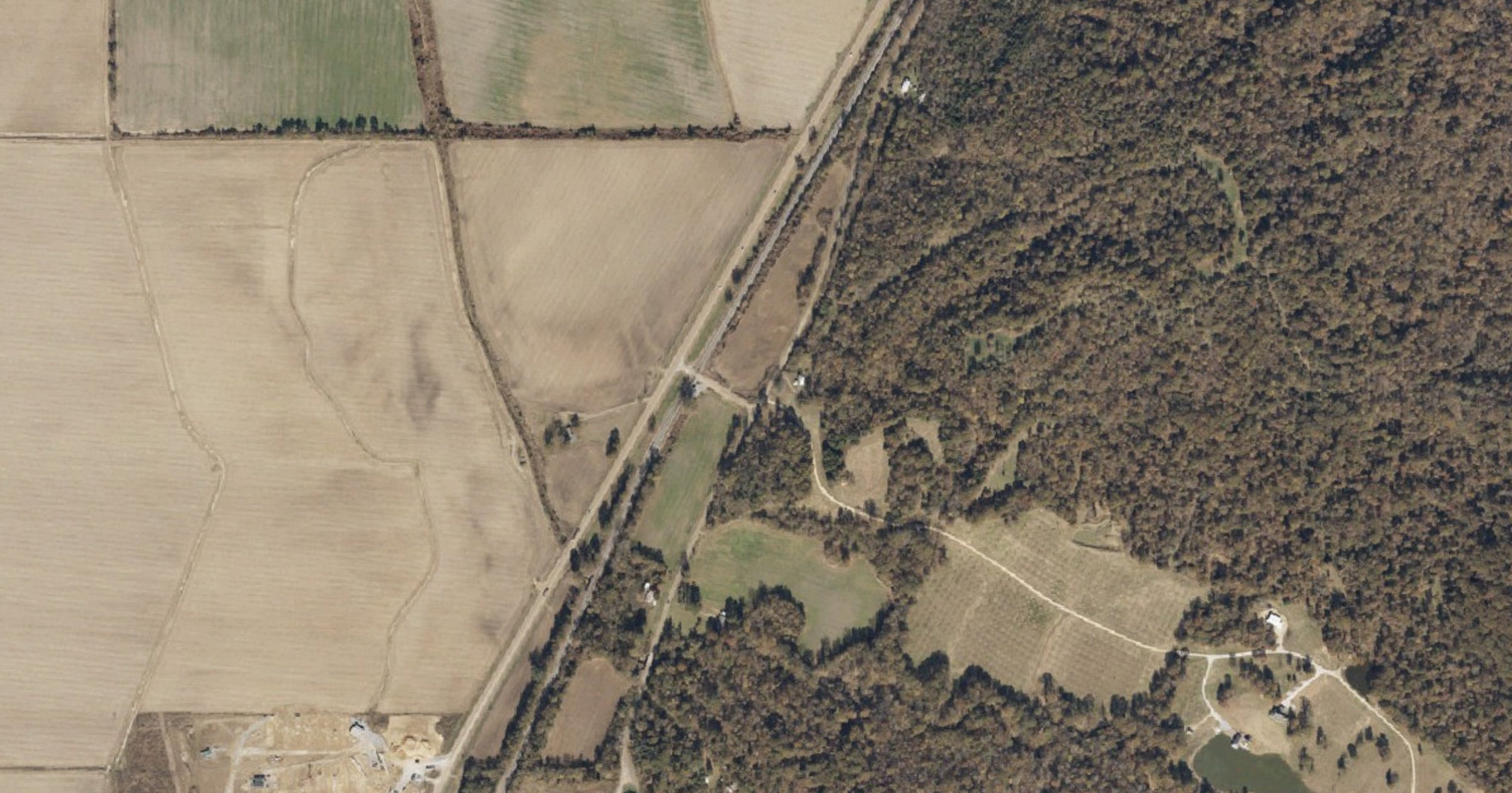 Aerial view of the Satartia 700-acre Yazoo River data center / power site (Highway 3) site in Satartia, MS