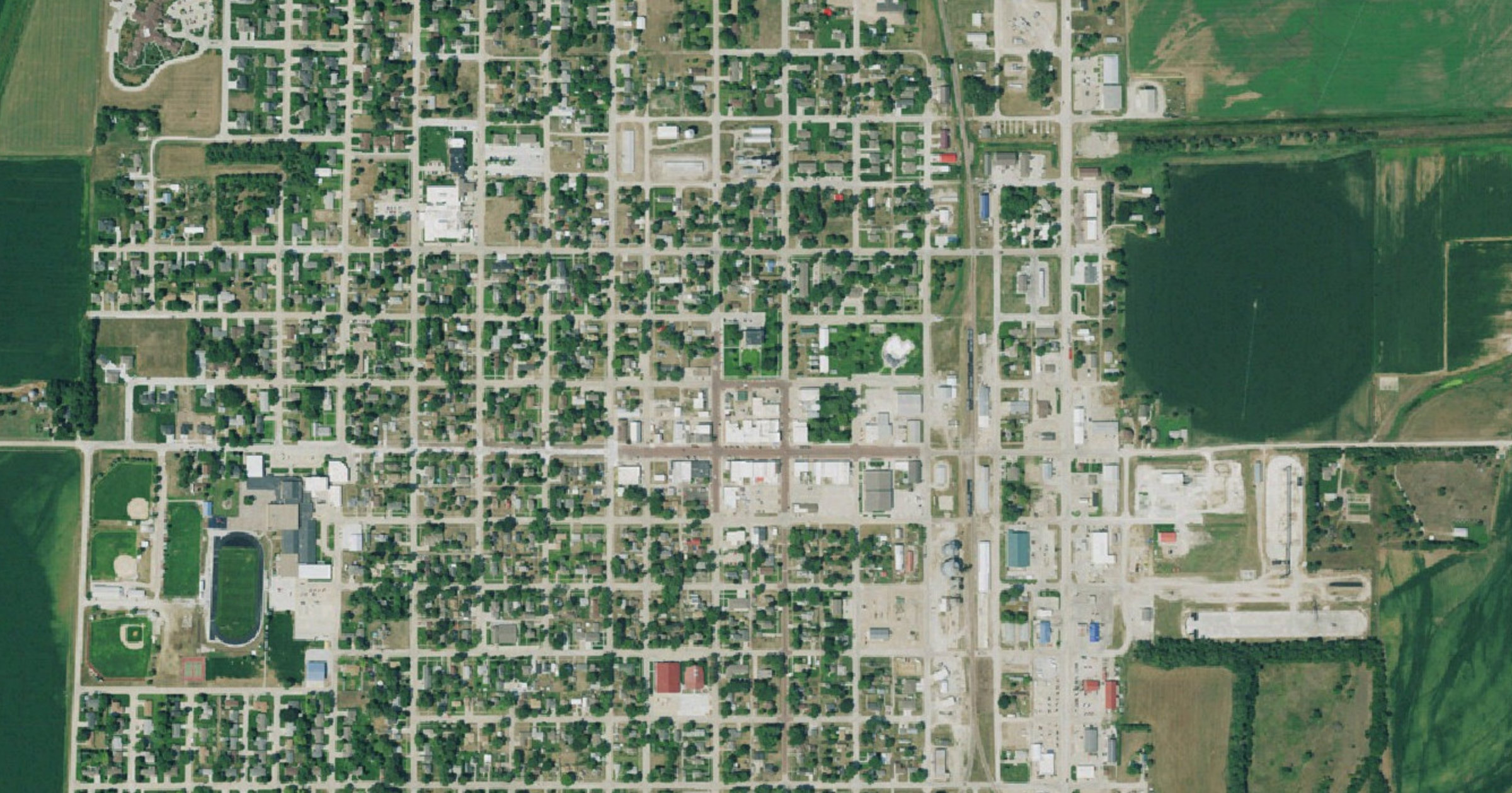 Aerial view of the St. Paul area AI data center proposal (on hold) site in St. Paul, NE