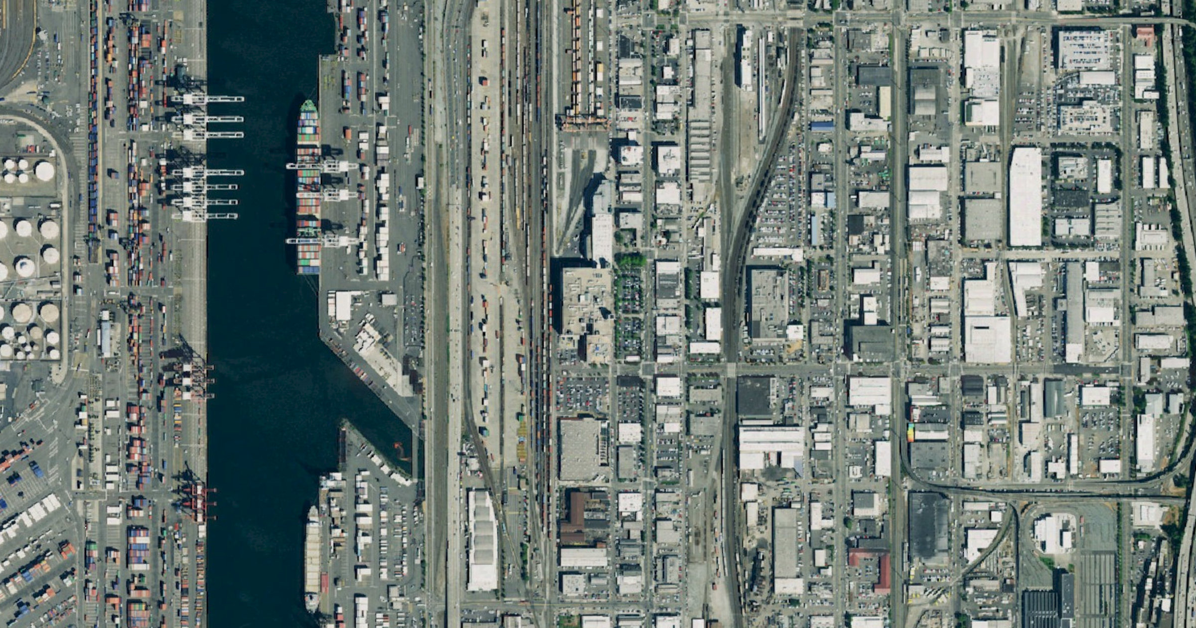 Aerial view of the Starbucks Center / 2401 Utah Ave S data center (Sodo) site in Seattle, WA