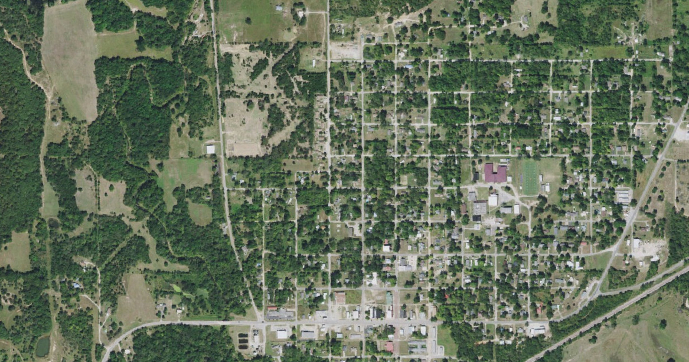 Aerial view of the Weleetka 180-acre powered data center site site in Weleetka, OK