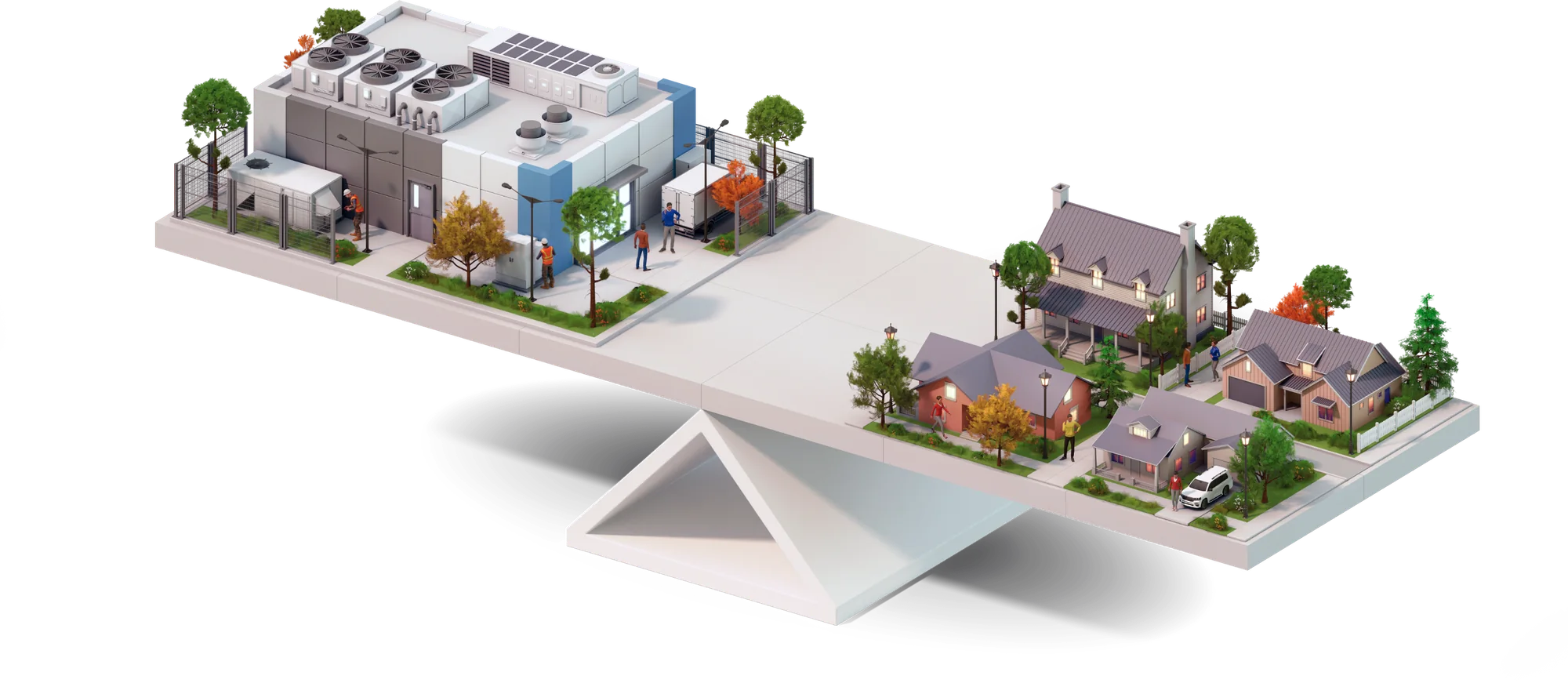 A seesaw balancing data center infrastructure against nearby homes