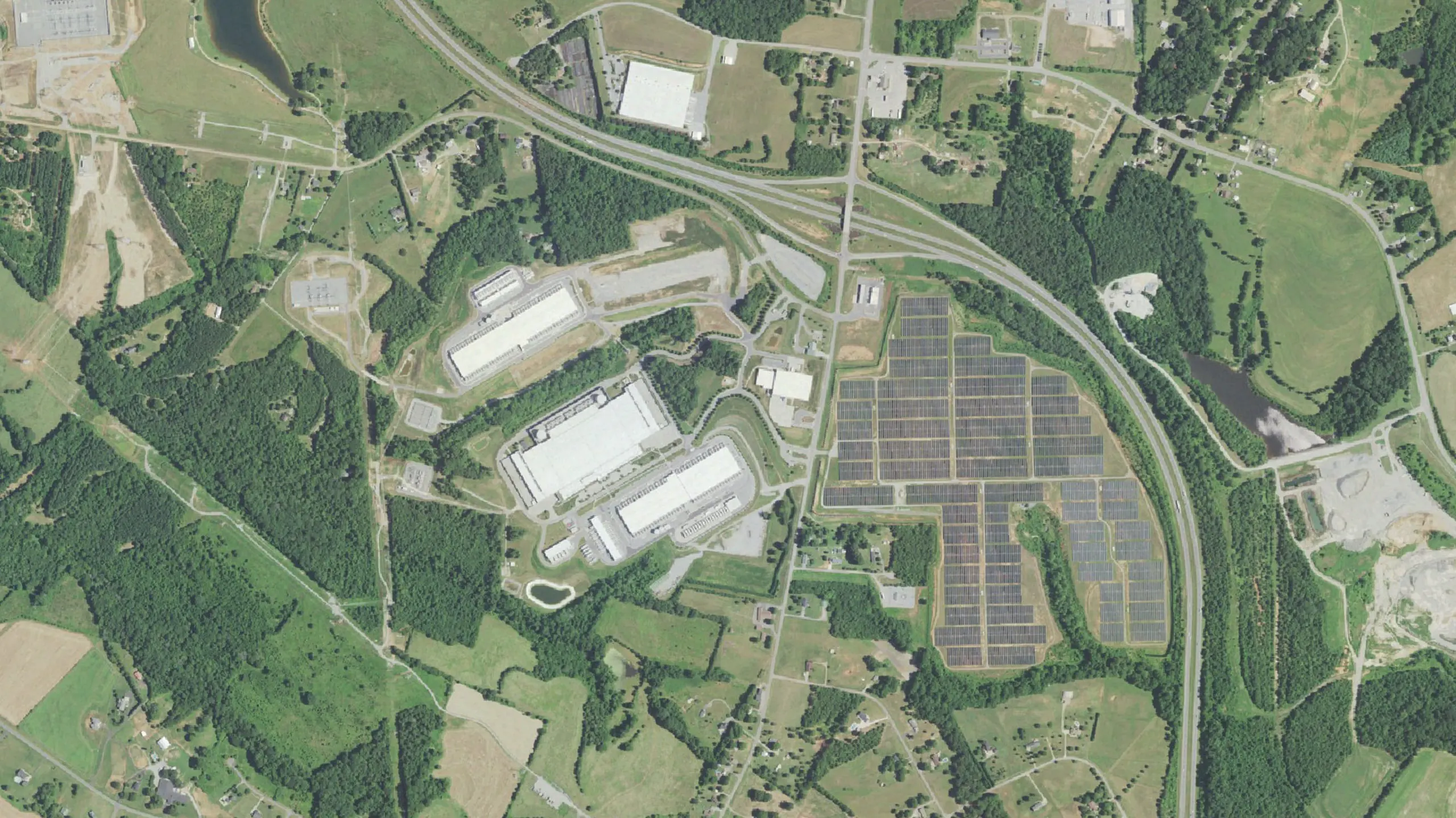Aerial view of the Apple data center campus at Maiden, North Carolina