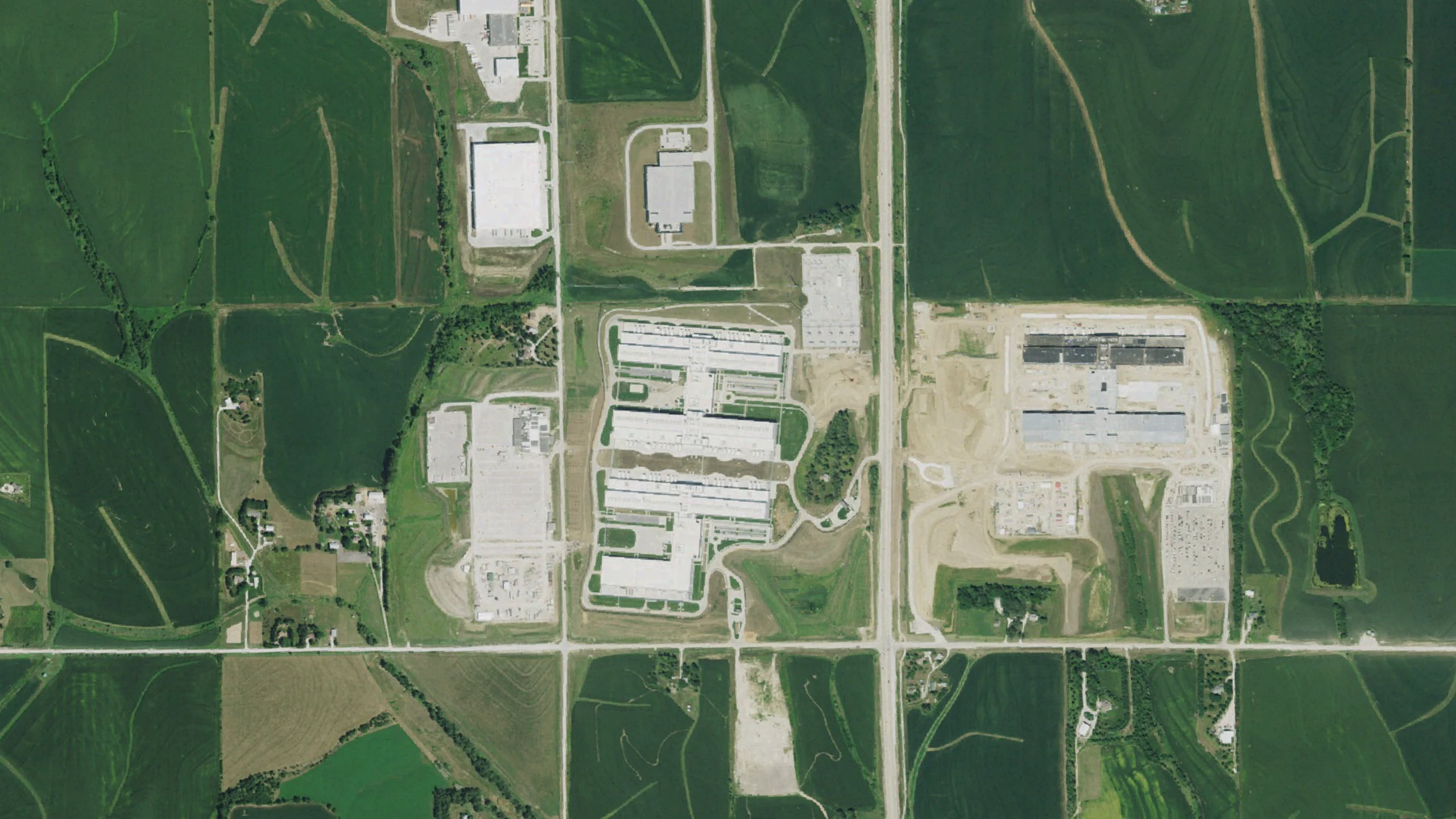 Aerial view of the Meta data center campus at Papillion, Nebraska